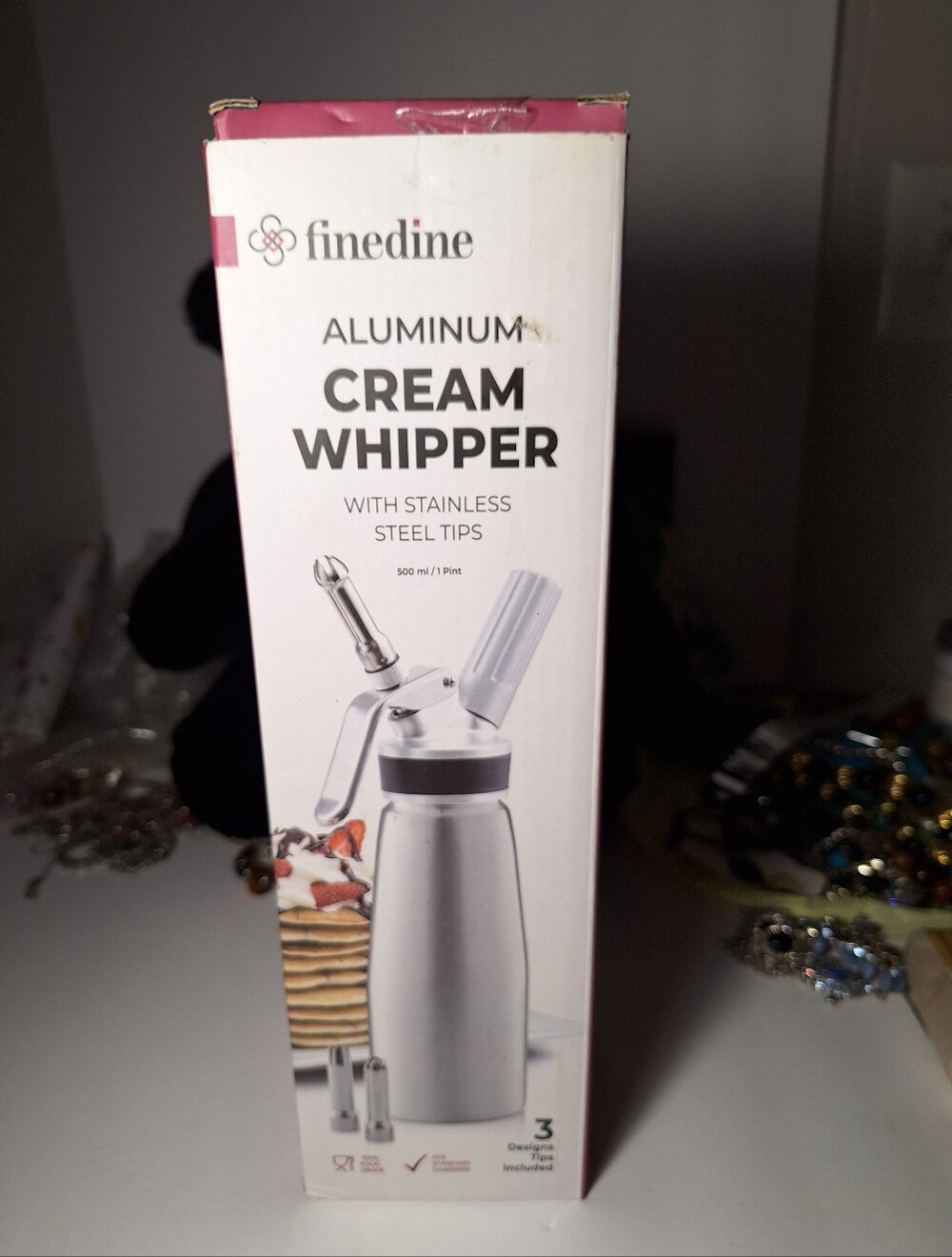 New Finedine Aluminum Cream Whipper Stainless Steel Tips Food Grade, 1 Pint